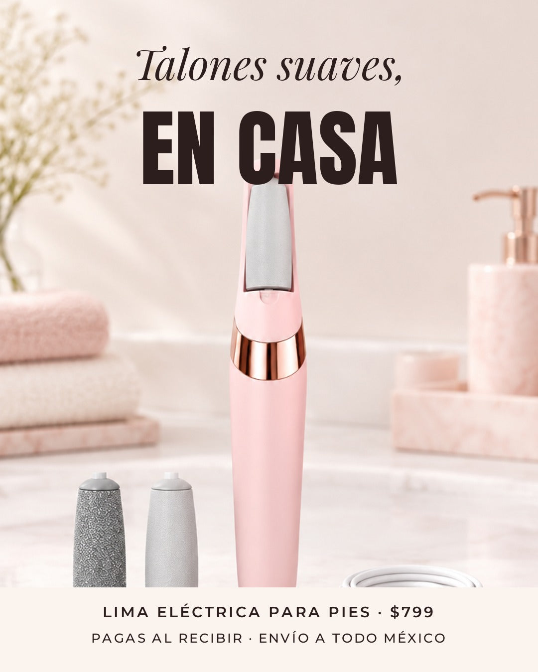 Lima eléctrica para pies rosa — talones suaves en casa