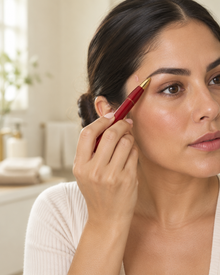 Retoque de cejas con la depiladora facial Lumine roja