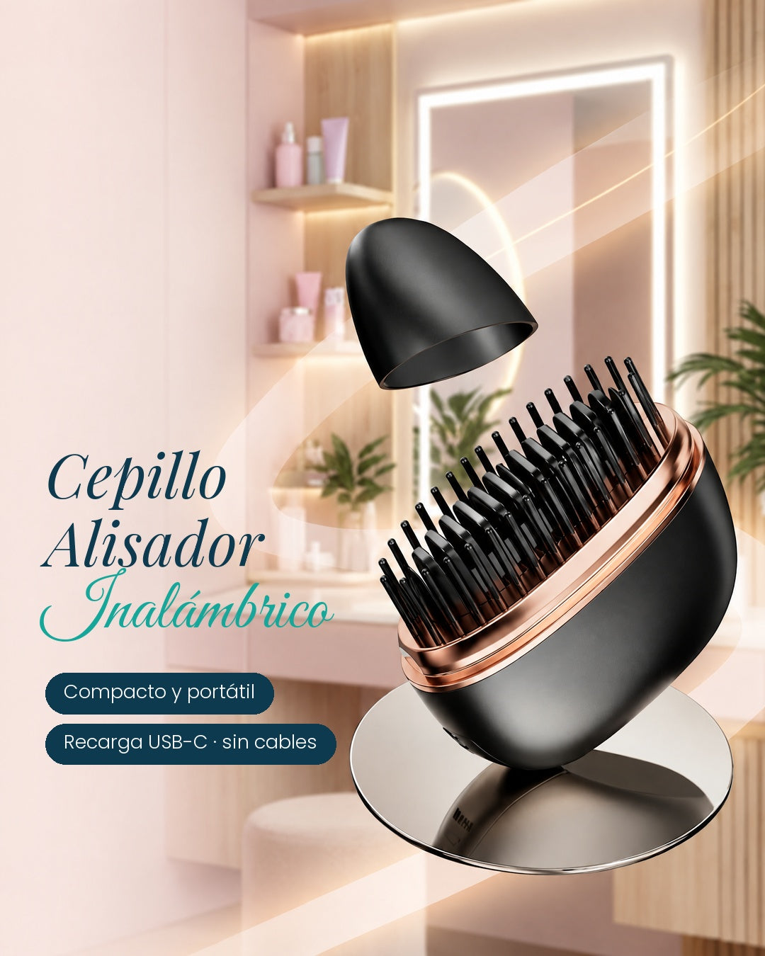 Mini Cepillo Alisador Inalámbrico — Retoque en tu Bolsa
